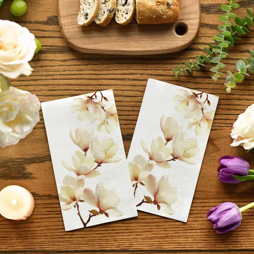 Miniatura 2 de Horaldaily 100 servilletas decorativas de papel desechables para invitados, toalla de mano Magnolia Grandiflora para fiesta, almuerzo, cena, cocina