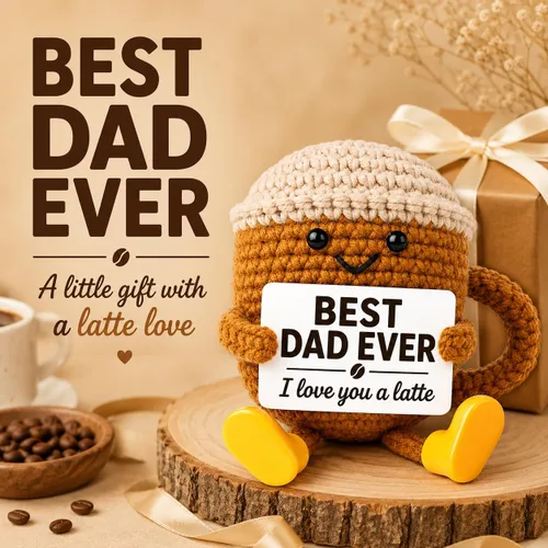 Miniatura 2 de Fathers Day Gift for Dad from Daughter Son, Dad Gifts Crochet Coffee Cup, Best Dad Ever I Love You Handmade Crochet Decor, Birthday Christmas Coffee