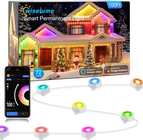 Miniatura 10 de Luz exterior permanente de 50 pies con 36 luces LED, luces de tejado inteligentes RGB que cambian de color, luces exteriores impermeables