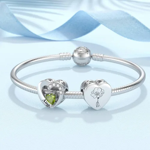 Miniatura 2 de SEVENWELL Birthstone Charms with Birth Month Flower Engraved Fit Charms Pandora Bracelet 925 Sterling Silver Beads Charms Happy Birthday for Women