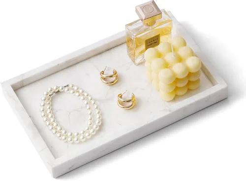 Miniatura 7 de Bandeja de Tocador de Piedra Travertino de Italia para Joyas, Perfume, Maquillaje, Velas, Bandejas Decorativas de Mármol Natural para Baño Tocador