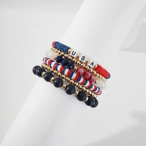 Miniatura 2 de Colorido juego de pulseras de cuentas de arcilla Heishi para mujer, apilables, disco de vinilo, polímero con cuentas, pulseras elásticas preppy