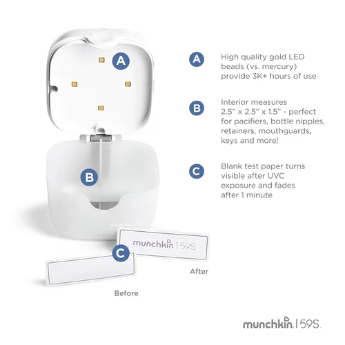 Miniatura 3 de Munchkin® Esterilizador UV portátil Plus con batería recargable, mini desinfectante de luz UV elimina el 99.99% de los gérmenes en 59 segundos
