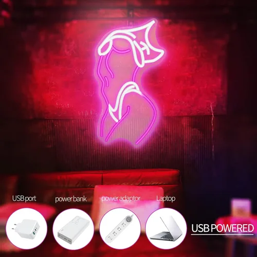 Miniatura 6 de Letreros de neón de mujer para decoración de pared, letreros de neón en rosa y blanco con luz LED para decoración de habitación estilo preppy, A-Dama