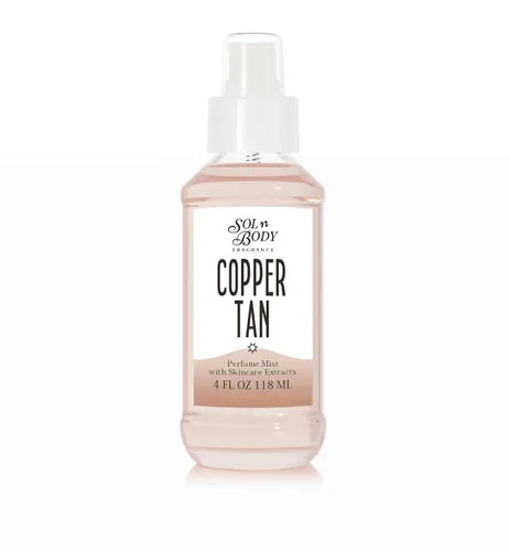 Spray de perfume para cuerpo y cabello de cobre bronceado. Disfruta del aroma sin preocupaciones de un bronceado de verano y días en la playa con
