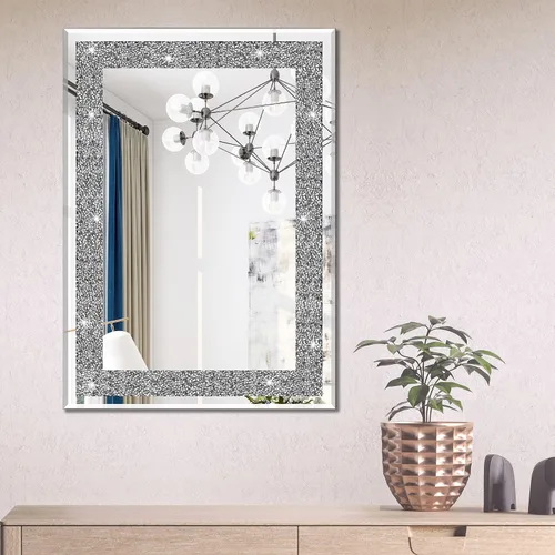 Ruomeng Espejo de pared rectangular de cristal aplastado con diamantes para decoración del hogar, espejo de acento para baño, entrada y dormitorio,