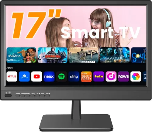 Miniatura 8 de Jexiop TV de 17 pulgadas, pequeño televisor de pantalla plana con sintonizador digital ATSC, puerto HDMI y USB en doble potencia, cable de cargador