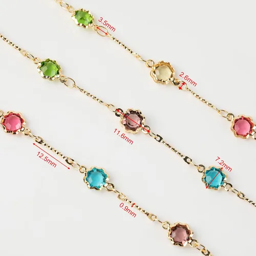 Miniatura 3 de Cadenas chapadas en oro de 16.4 pies para hacer joyas, cadena de diamantes de imitación de colores mixtos, pulseras, collar, cadena de tobillera, a