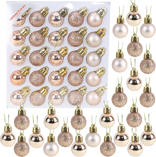 Miniatura 19 de Christmas Concepts® Juego de 25 mini bolas para árbol de Navidad - 25 mm - Adornos colgantes decorados con acabado brillante, mate y purpurina