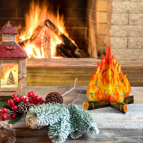 Miniatura 5 de Boao Juego de 6 decoraciones de llama falsa de fuego falso, decoración de campamento de cartón 3D, llamas artificiales, decoraciones de fuego