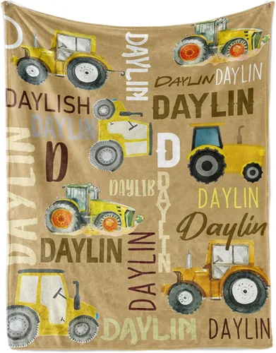 Miniatura 23 de Manta personalizada de tractores, nombre personalizado con diseño de camiones de tractor agrícola, manta de cama de franela de felpa suave