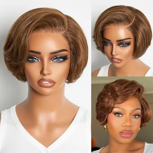 Miniatura 18 de LUVME HAIR - Pelucas de cabello humano rizado corto sin pegamento de 10 pulgadas, precortadas, predepiladas, indetectable, encaje HD, negro