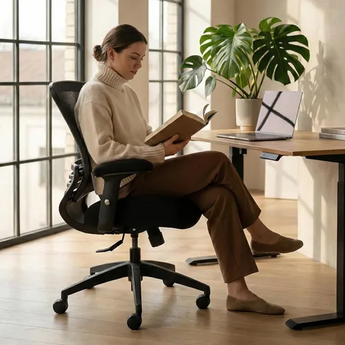 Miniatura 6 de BOLISS Silla de oficina ergonómica de malla súper suave, gruesa y ancha, silla de escritorio para computadora, brazos ajustables en altura y soporte