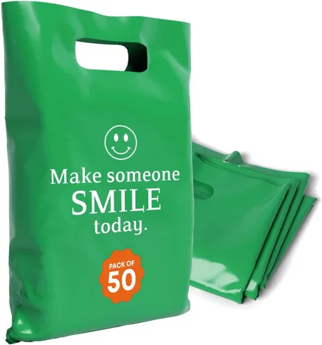 Miniatura 11 de Bolsas de plástico con asas – Bolsas de mercancía de 12 x 15 pulgadas para pequeñas empresas – Bolsas troqueladas para compras minoristas y Negro