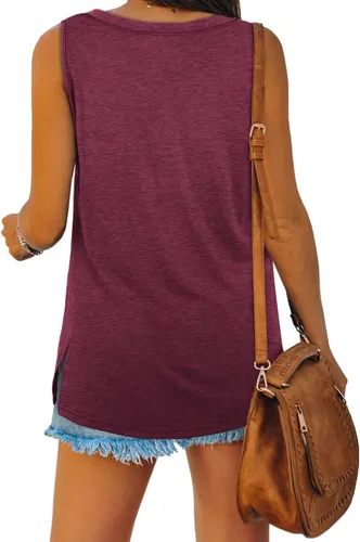 Miniatura 4 de WEESO Camisetas sin mangas de verano con cuello en V para mujer, con botones, ajuste holgado