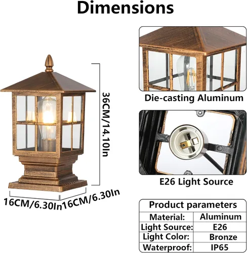 Miniatura 9 de SLAWA Lámpara de poste para exteriores, modernas luces de columna para exteriores, IP54, impermeables, de aluminio, iluminación al aire libre