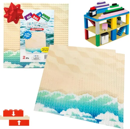 Miniatura 8 de Summer Beach - Placas base para terreno para ladrillos de construcción, juego de 2 placas de construcción grandes de 10 x 10 pulgadas, doble