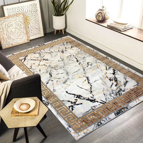 Miniatura 10 de Alfombra abstracta moderna de mármol de 5 x 7 Pila mediana antideslizante y duradera Bordes dorados con respaldo de cuero Mejor alfombra