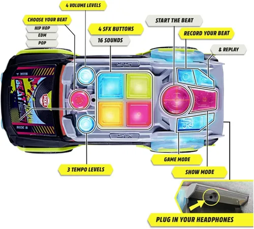 Miniatura 5 de Dickie Toys - Beat Hero 203767001 +3 años de coche con consola de música, 22 sonidos, luces LED, 3 modos de juego, Streat n Beatz