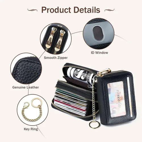 Miniatura 3 de imeetu - Tarjetero RFID, Estuche para Tarjetas de Negocios de Cuero Genuino, Cartera con Bloqueo RFID para Mujeres y Hombres