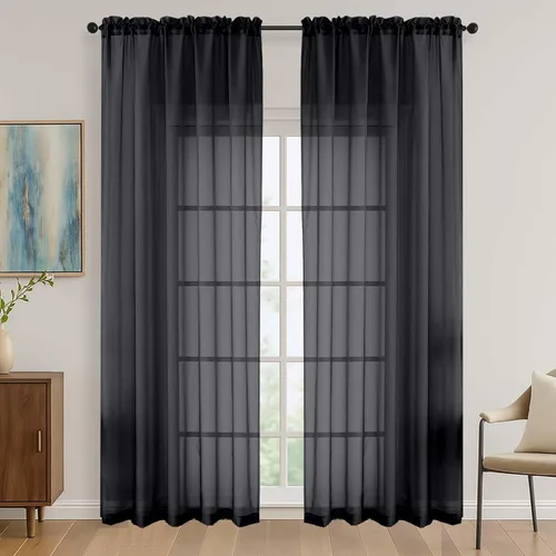 Miniatura 37 de OVZME - Cortinas traslúcidas blancas de 45 pulgadas de largo, 2 paneles, cortinas de gasa con bolsillo para barra para ventanas pequeñas, cada una