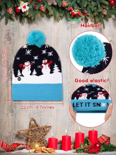 Miniatura 2 de 4 piezas LED Navidad Beanie Hat Led Light Up Christmas Hat Knit Christmas Cap con 6 luces, Multicolorido