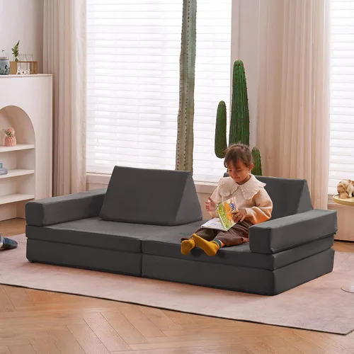 jela Sofá de juego para niños, tamaño extendido, 8 piezas para la familia, sofá modular de espuma para niños y adultos, juego de casa de juegos para
