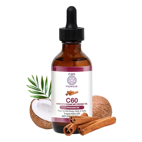 C60 Power C60 con sabor a canela en aceite de coco orgánico MCT, bienestar natural y apoyo antioxidante para hombres y mujeres, 99.99% C60 puro