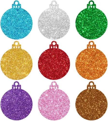 Whaline Recortes de bolas de Navidad con purpurina, recortes de papel de bola de colores 9 colores, bonitos recortes de Navidad, decoraciones de
