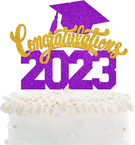 Felicitaciones 2023 - Decoración para pastel de graduación 2023, suministros de pastel de purpurina morada para fiesta de graduación, decoración de