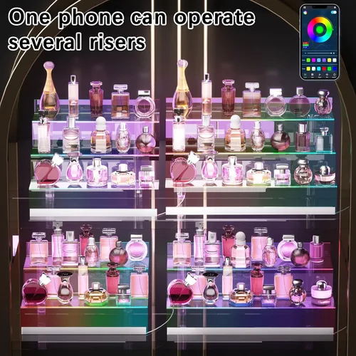 Miniatura 3 de Organizador de Exhibición de Acrílico de 12" con Luz LED - Soporte de Perfume de 3 Niveles y Estantes Escalonados de Exhibición, Organizador