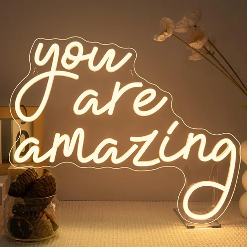 Letrero de neón "You Are Amazing" en blanco cálido, luces de neón USB para decoración de pared, letrero de neón LED para dormitorio, barra, cueva de