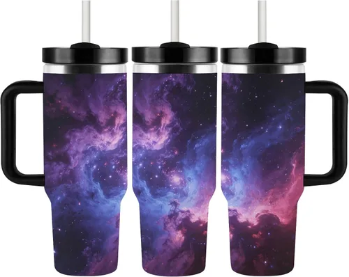 Miniatura 3 de Cosmic Nebula Travel Coffee Tumbler Stainless Steel,Coffee Mug with Lid & Straw,Cup with Handle,Large Capacity,Double Wall Vacuum Leak Proof Ice