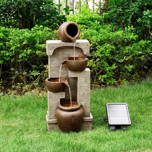 Miniatura 6 de Teamson Home Cuencos en cascada y piedras apiladas, fuente de agua LED para exteriores de 28 pulgadas para espacios al aire libre para crear un
