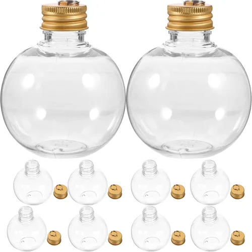 Milisten 10 bolas de bebida de Navidad, botellas de jugo, bolas de adorno transparentes, adornos de árbol de alcohol rellenables de Navidad, Dorado