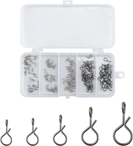 Alwonder 150 paquetes de broches giratorios para pesca con mosca, clips de torsión, 3/5 tamaños, acero inoxidable, broches de señuelo de cambio
