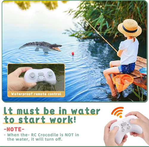 Miniatura 4 de GearRoot Juguete de barco de cocodrilo a control remoto, escala 1:18, cocodrilo RC de alta simulación para piscina, baño, gran regalo, barco a Negro