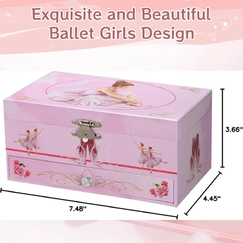 Miniatura 9 de Joyero musical de bailarina clásica con cajón y bailarina, regalos para niñas para almacenamiento de joyas, caja de música para niñas de 3 a 12 años