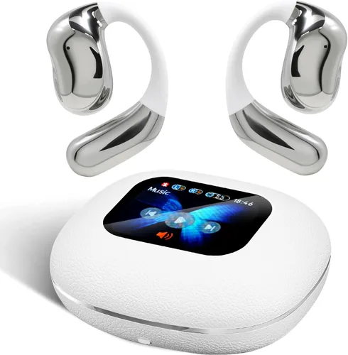 Auriculares de oreja abierta con pantalla táctil, auriculares inalámbricos de conducción ósea Bluetooth 5.4, tiempo de reproducción de 68 horas con