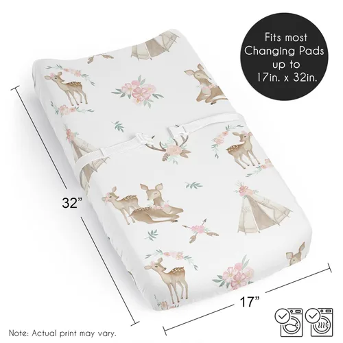 Miniatura 6 de Sweet Jojo Designs Funda para cambiador de bebé (flores de ciervos del bosque) para niñas, fundas para cambiar pañales para bebés/recién nacidos
