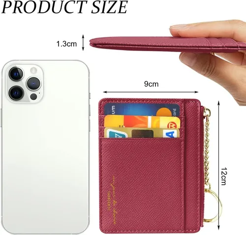 Miniatura 29 de URAQT Cartera para tarjetas de crédito, cartera minimalista de cuero delgado con cremallera, mini protector de tarjeta de crédito, llavero bolsillo