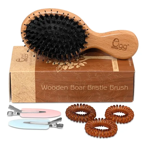 Miniatura 11 de BLACK EGG Cepillo de cerdas de jabalí para mujeres, hombres y niños, cerdas naturales suaves para cabello delgado y fino, restaura brillo y textura
