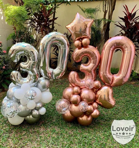 Miniatura 6 de Lovoir Globo plateado de 40 pulgadas con números de 30 dígitos gigantes de papel de aluminio de Mylar para helio plateado para fiesta de cumpleaños