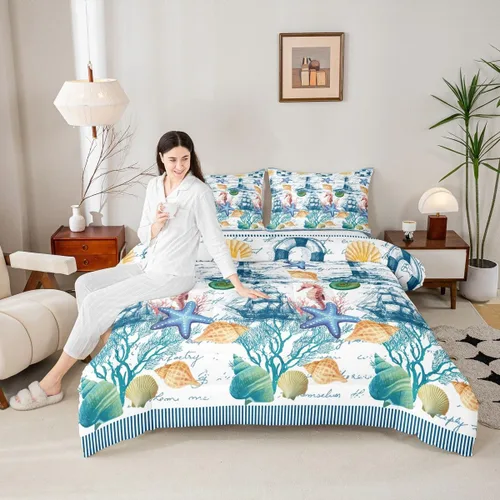 Miniatura 10 de Manfei Go Fishing Juego de edredón tamaño King para niños, juego de ropa de cama con diseño geométrico de peces de bass y rombos, decoración