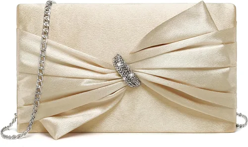 Dasein Bolso de noche elegante con solapa de lazo de satén para mujer, bolso de embrague con diamantes de imitación, formal/boda/baile/fiesta