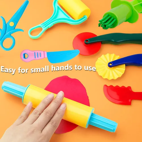 Miniatura 4 de Kit de herramientas de masa, 9 piezas básicas de arcilla y masa para niños, incluye rodillo, rodillos, tijeras de seguridad, extrusora de masa