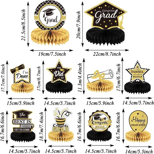 Miniatura 2 de 10 piezas de decoraciones de fiesta de graduación 2026 Felicidades graduados de panal de abeja centros de mesa de felicitaciones para fiesta