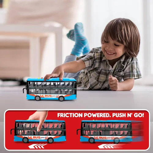 Miniatura 7 de ArtCreativity Juguete de autobús de dos pisos con luces y sonidos, autobús de juguete alimentado por fricción para niños con luces de techo