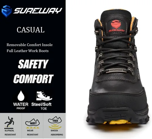 Miniatura 4 de SUREWAY Men's 6" Soft/Steel Toe Heavy Duty Waterproof Work Boot - Leather,Lace Up,Oil/Slip Resistant Dual-Density Comfortable Outsole,EH