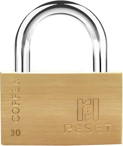 RESET -290 Candado de latón de 1.18 pulgadas (1.181 in) con llave, candado pequeño con llave con grillete de acero inoxidable, 3 llaves, cerradura